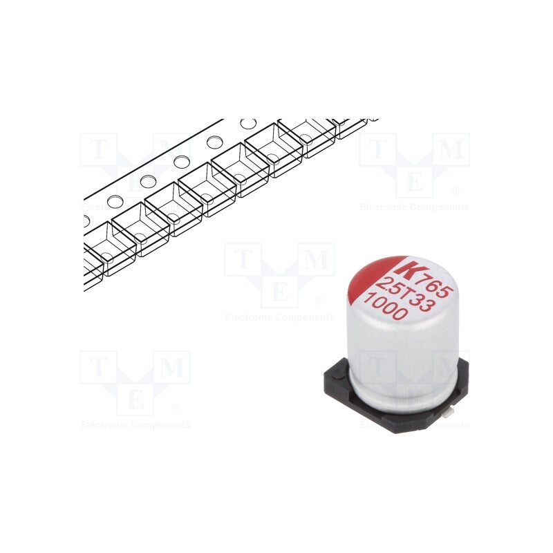 10 pcs : A765KN108M0ELAE012 - Capacitor: polymer, low ESR, 1000uF, 2.5VDC, ESR: 12mΩ, SMD, ±20%