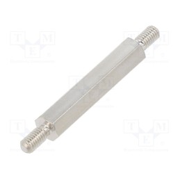 50 pcs : 413X25K - Screwed spacer sleeve, 25mm, Ext.thread: M3, hexagonal, brass