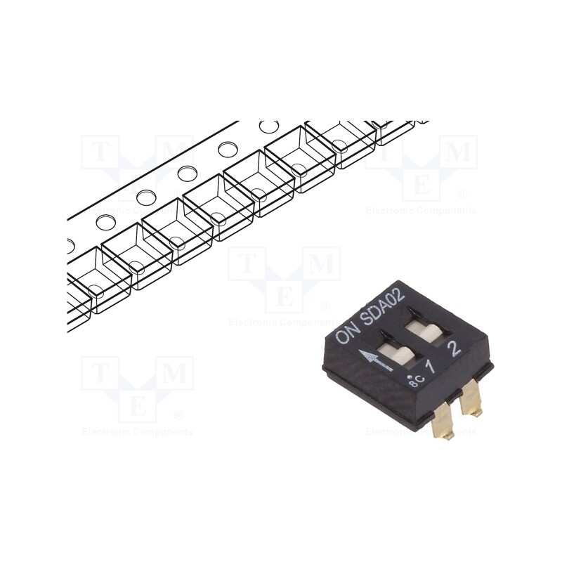 10 pcs : SDA02H0SBR - Switch: DIP-SWITCH, Poles number: 2, OFF-ON, 0.025A/24VDC, Pos: 2