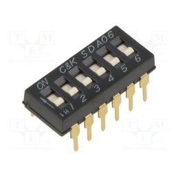 10 pcs : SDA06H0BD - Switch: DIP-SWITCH, Poles number: 6, ON-OFF, 0.025A/24VDC, Pos: 2