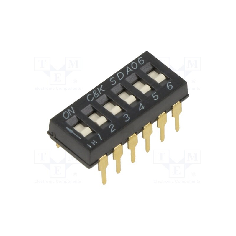 10 pcs : SDA06H0BD - Switch: DIP-SWITCH, Poles number: 6, ON-OFF, 0.025A/24VDC, Pos: 2
