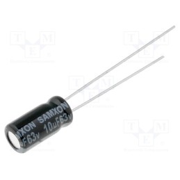50 pcs : EKM106M1JD11RRSHP - Capacitor: electrolytic, THT, 10uF, 63VDC, Ø5x11mm, Pitch: 2mm, ±20%