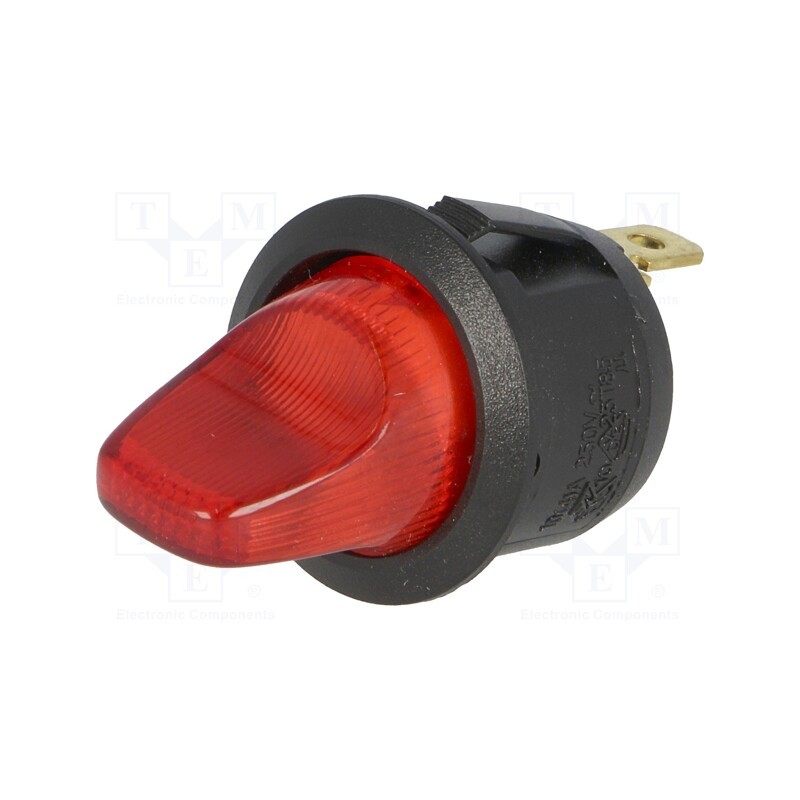 10 pcs : R13-112BPW - ROCKER, SPST, Pos: 2, ON-OFF, 10A/250VAC, red, neon lamp, 230V, 50mΩ