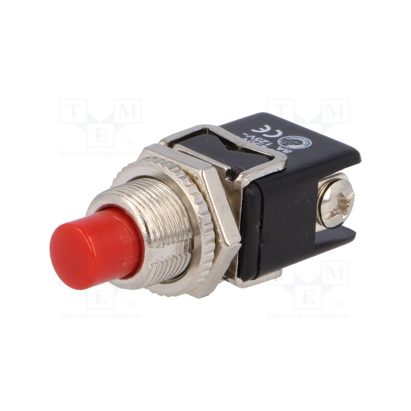 10 pcs : PS13BRD - Switch: push-button, Pos: 2, 4A/250VAC, OFF-(ON), Illumin: none