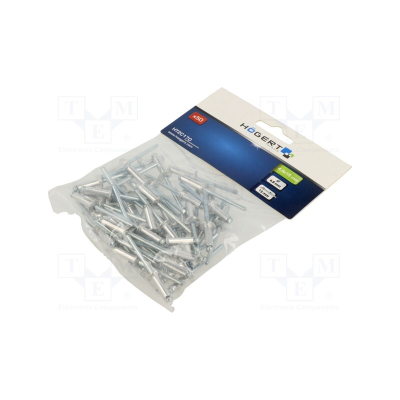 10 pcg : HT2C170 - Rivet, aluminium, Rivet diam: 4.8mm, L.rivet: 15mm, 50pcs.