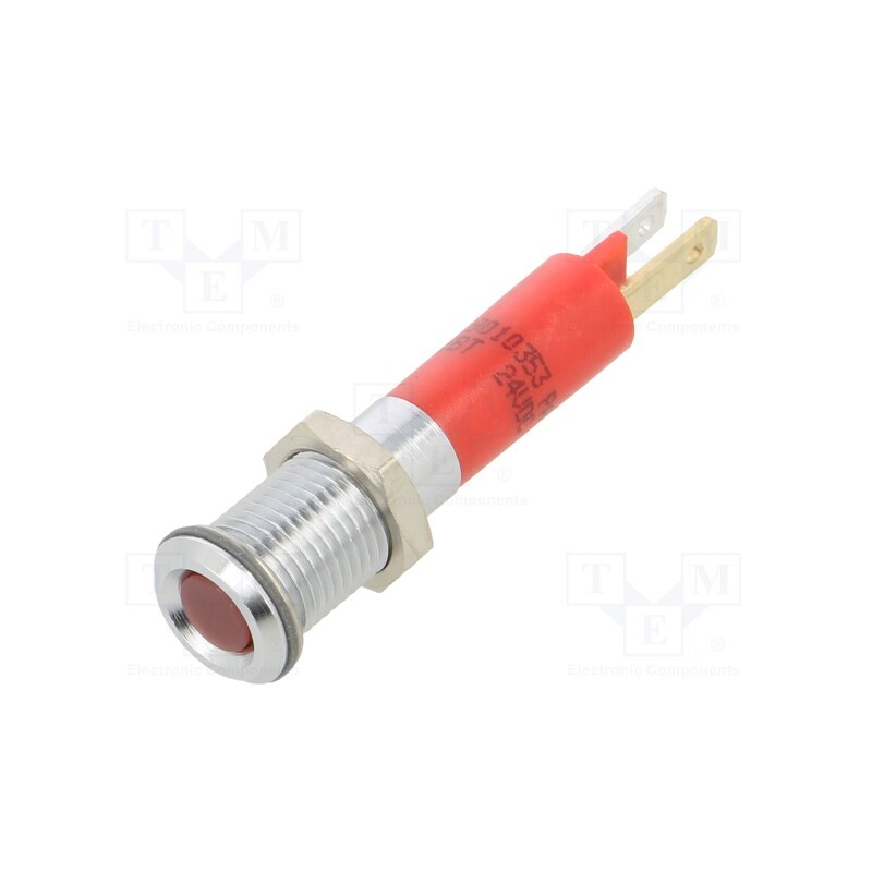 10 pcs : 19010353 - Indicator: LED, flat, red, 24VDC, Ø8mm, connectors 2,0x0,8mm, metal