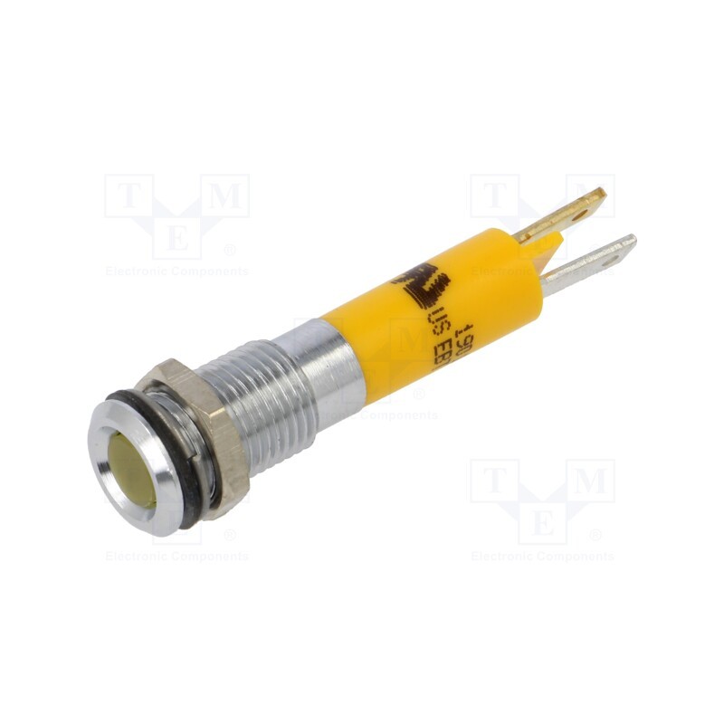10 pcs : 19010252 - Indicator: LED, flat, yellow, 12VDC, Ø8mm, connectors 2,0x0,8mm
