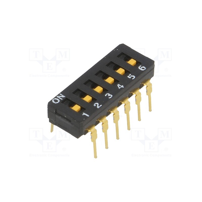 10 pcs : A6D-6100 - Switch: DIP-SWITCH, Poles number: 6, ON-OFF, 0.03A/30VDC, Pos: 2