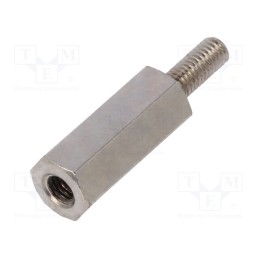 50 pcs : 215X15 - Screwed spacer sleeve, 15mm, Int.thread: M3, Ext.thread: M3, brass