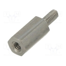 50 pcs : 241X08 - Screwed spacer sleeve, 8mm, Int.thread: M2, Ext.thread: M2