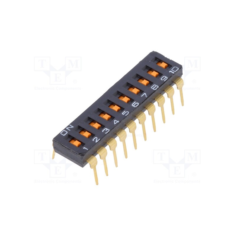 10 pcs : A6T0102 - Switch: DIP-SWITCH, Poles number: 10, ON-OFF, 0.025A/24VDC, Pos: 2
