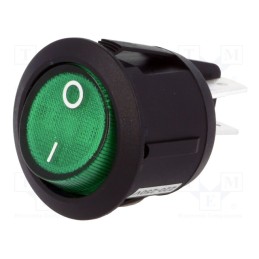 10 pcs : R13-244B-02-BG-2D - ROCKER, DPST, Pos: 2, ON-OFF, 10A/250VAC, green, neon lamp, 230V