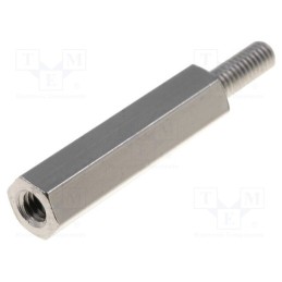 50 pcs : M30020.01.65 - Screwed spacer sleeve, 20mm, Int.thread: M3, Ext.thread: M3, brass