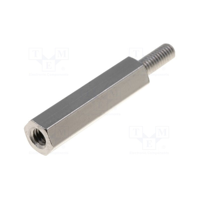 50 pcs : M30020.01.65 - Screwed spacer sleeve, 20mm, Int.thread: M3, Ext.thread: M3, brass