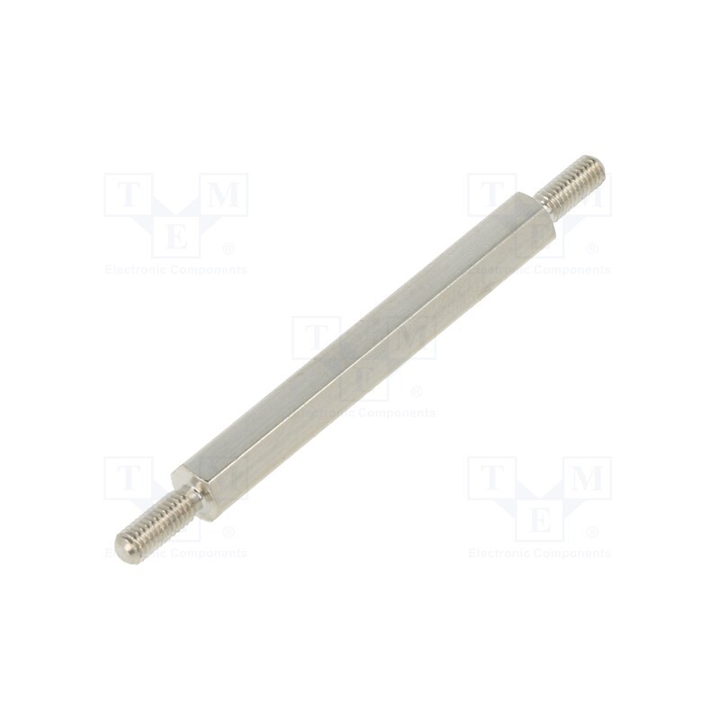 50 pcs : 413X40 - Screwed spacer sleeve, 40mm, Ext.thread: M3, hexagonal, brass