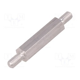 50 pcs : 436X25 - Screwed spacer sleeve, 25mm, Ext.thread: M4, hexagonal, aluminium