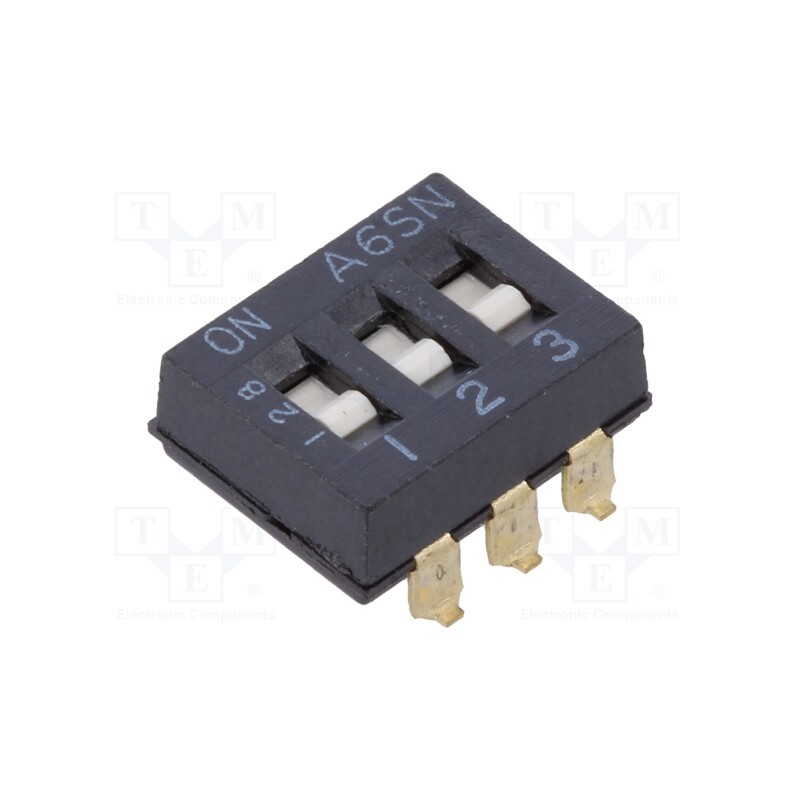 10 pcs : A6SN3101 - Switch: DIP-SWITCH, Poles number: 3, ON-OFF, 0.025A/24VDC, Pos: 2