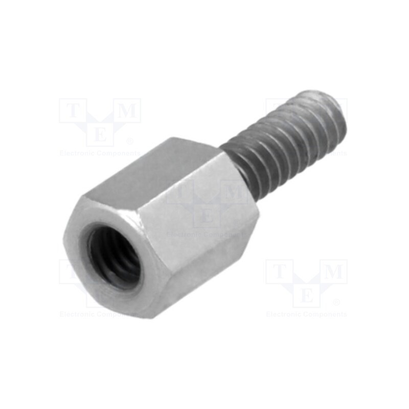 50 pcs : 2130X06/8 - Screwed spacer sleeve, 6mm, Int.thread: M3, Ext.thread: UNC4-40