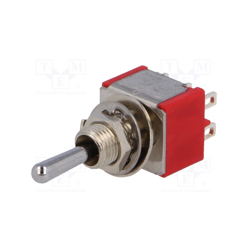 10 pcs : - Switch: toggle, Pos: 3, DP3T, (ON)-OFF-(ON), 2A/250VAC, 5A/28VDC