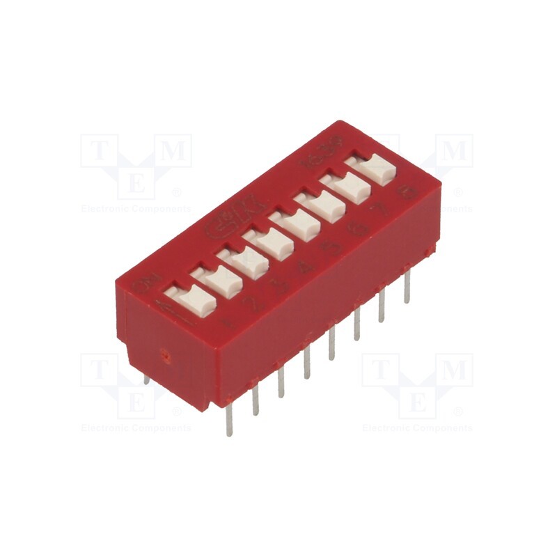 10 pcs : BD08 - Switch: DIP-SWITCH, Poles number: 8, OFF-ON, 0.025A/25VDC, Pos: 2