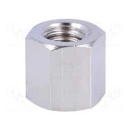 50 pcs : 119X10 - Screwed spacer sleeve, 10mm, Int.thread: M6, hexagonal, brass