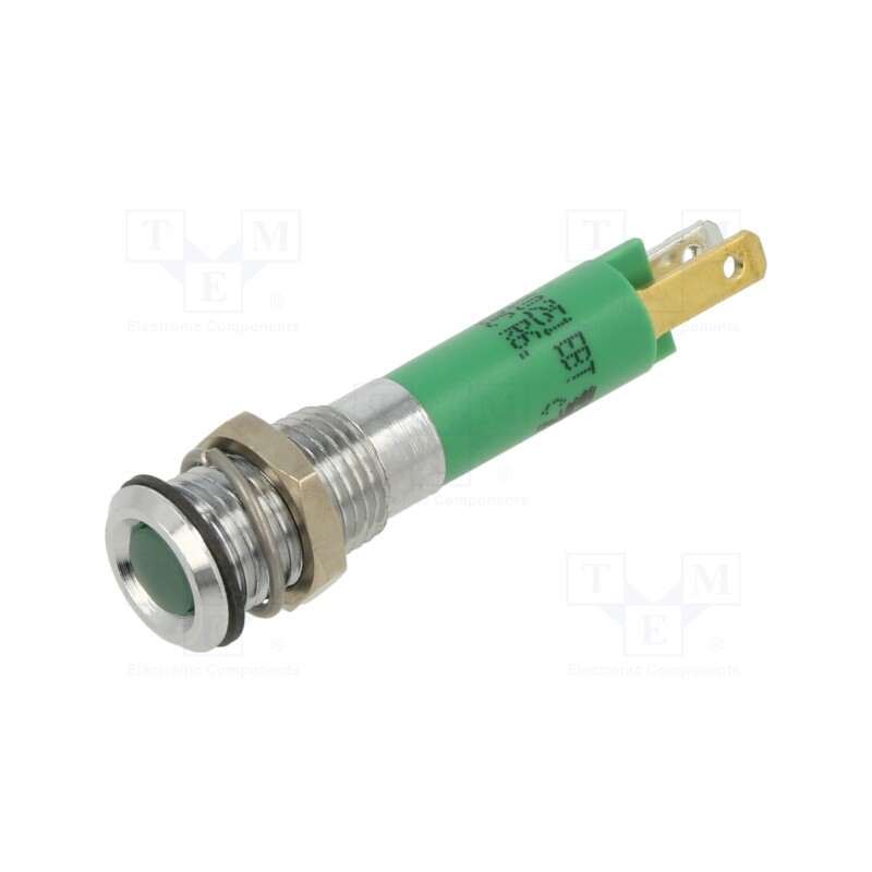 10 pcs : 19010251 - Indicator: LED, flat, green, 12VDC, Ø8mm, connectors 2,0x0,8mm