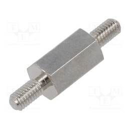 50 pcs : 415X10K - Screwed spacer sleeve, 10mm, Ext.thread: M3, hexagonal, brass