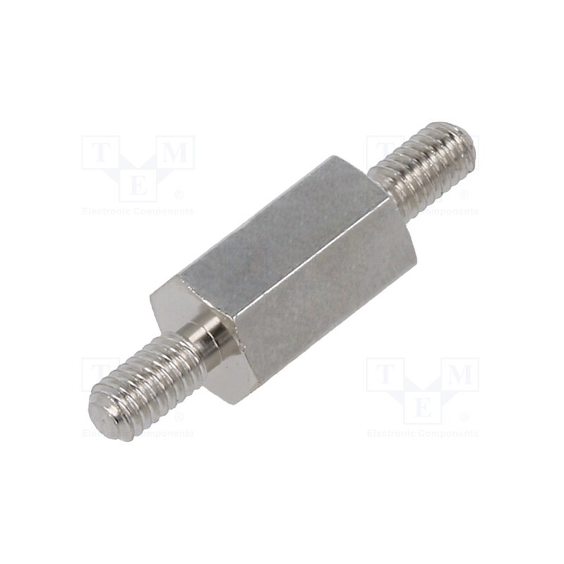 50 pcs : 415X10K - Screwed spacer sleeve, 10mm, Ext.thread: M3, hexagonal, brass