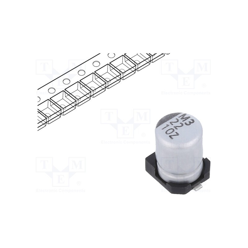 50 pcs : ZSC00AB2201AARL - Capacitor: electrolytic, low ESR, SMD, 22uF, 10VDC, Ø4x5.7mm, ±20%