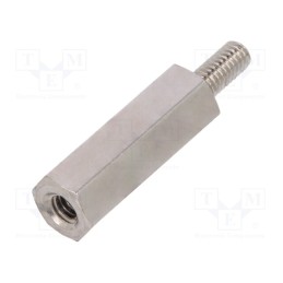 50 pcs : 212X15 - Screwed spacer sleeve, 15mm, Int.thread: M2,5, Ext.thread: M2,5