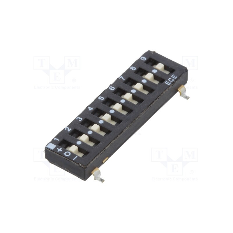 10 pcs : ETS109LTZ - Switch: DIP-SWITCH, Poles number: 9, OFF-ON, 0.025A/24VDC, Pos: 2