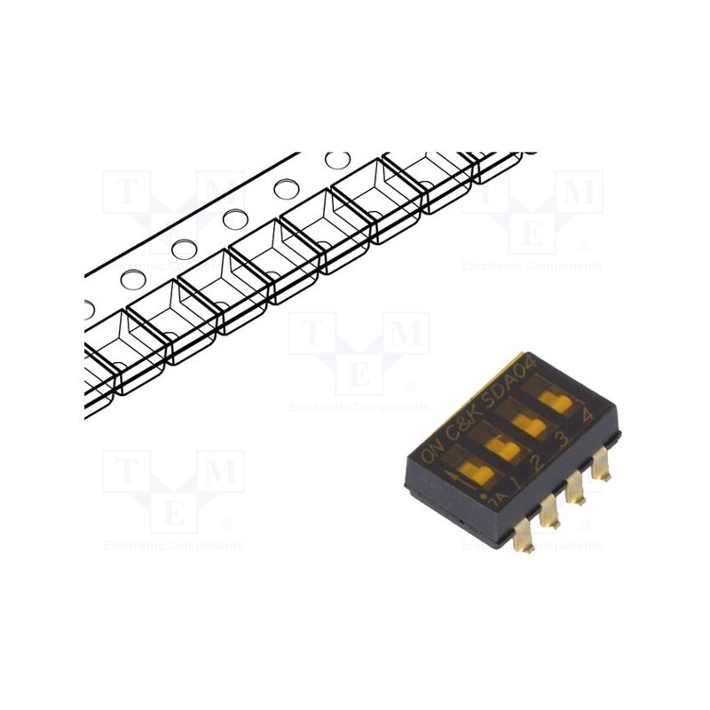 10 pcs : SDA04H0SBR - Switch: DIP-SWITCH, Poles number: 4, OFF-ON, 0.025A/24VDC, Pos: 2