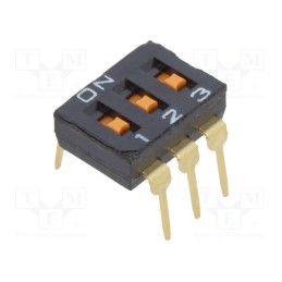 10 pcs : A6T3102 - Switch: DIP-SWITCH, Poles number: 3, ON-OFF, 0.025A/24VDC, Pos: 2