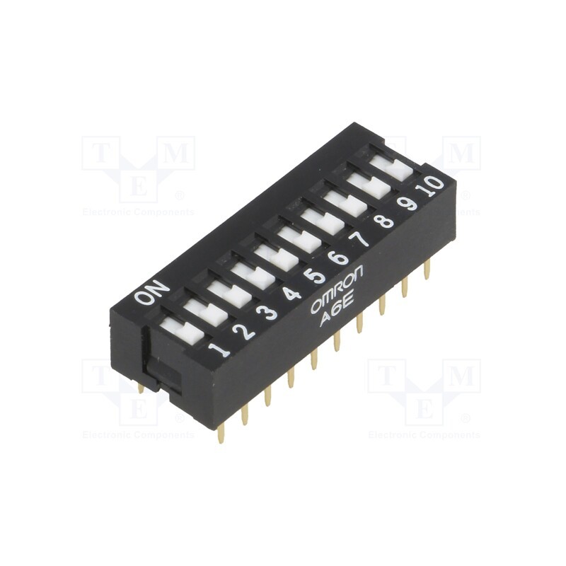10 pcs : A6E-0101-N - Switch: DIP-SWITCH, Poles number: 10, ON-OFF, 0.025A/24VDC, Pos: 2