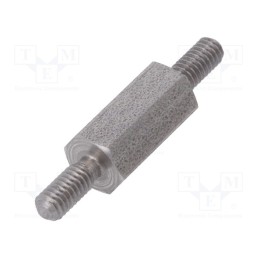 50 pcs : 442X10 - Screwed spacer sleeve, 10mm, Ext.thread: M2,5, hexagonal