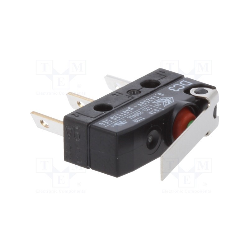 10 pcs : DC3C-L1LB - Microswitch SNAP ACTION, 0.1A/250VAC, with lever, SPDT, ON-(ON)