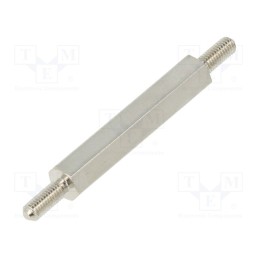 50 pcs : 414X30 - Screwed spacer sleeve, 30mm, Ext.thread: M3, hexagonal, brass