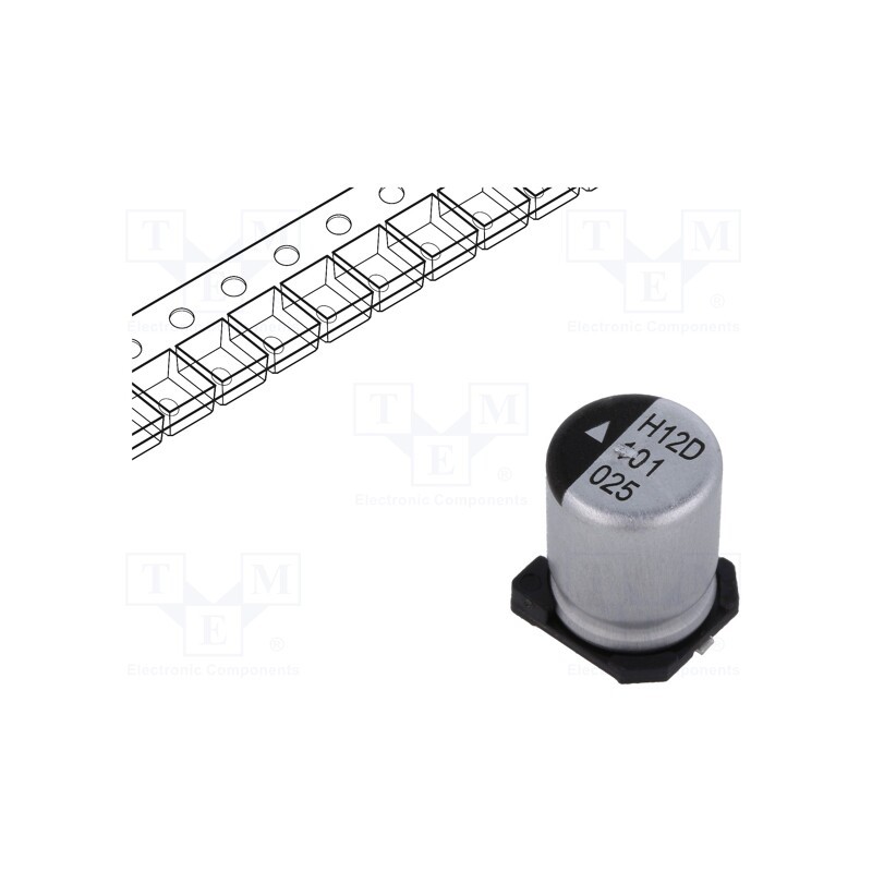 10 pcs : AEH0810101M025R - Capacitor: electrolytic, SMD, 100uF, 25VDC, Ø8x10.5mm, 2000h, 220mA