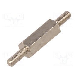50 pcs : 415X15 - Screwed spacer sleeve, 15mm, Ext.thread: M3, hexagonal, brass