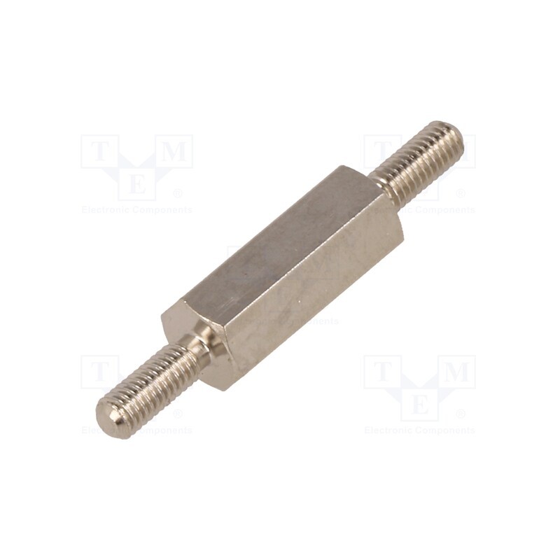 50 pcs : 415X15 - Screwed spacer sleeve, 15mm, Ext.thread: M3, hexagonal, brass