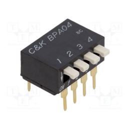 10 pcs : BPA04B - Switch: DIP-SWITCH, Poles number: 4, OFF-ON, 0.025A/24VDC, Pos: 2