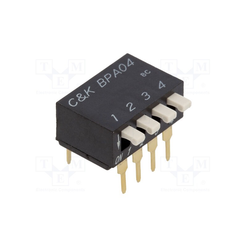 10 pcs : BPA04B - Switch: DIP-SWITCH, Poles number: 4, OFF-ON, 0.025A/24VDC, Pos: 2