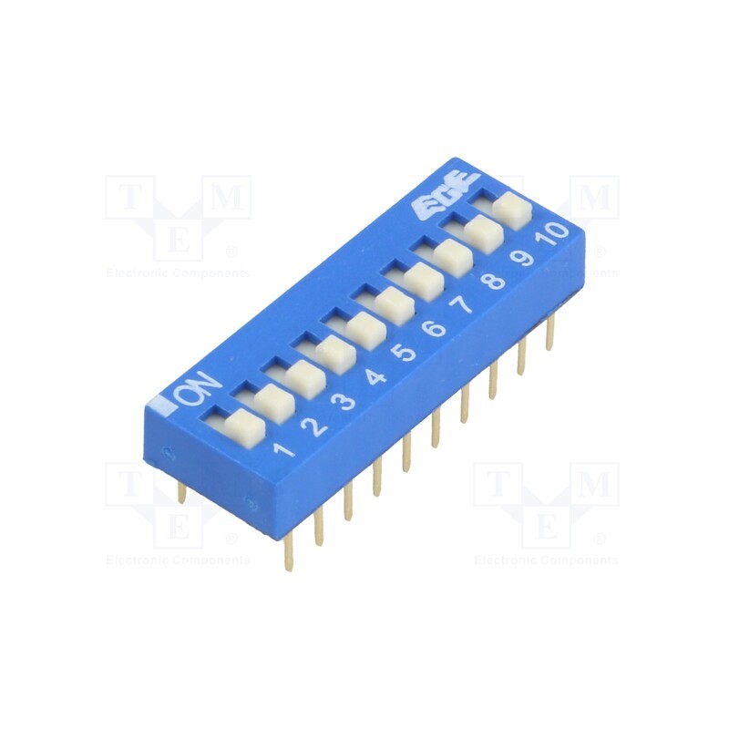 10 pcs : EDG110S - Switch: DIP-SWITCH, Poles number: 10, ON-OFF, 0.025A/24VDC, Pos: 2