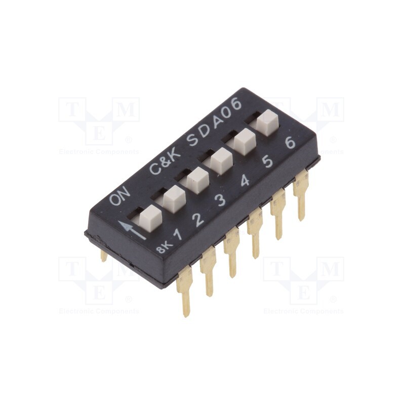 10 pcs : SDA06H1BD - Switch: DIP-SWITCH, Poles number: 6, ON-OFF, 0.025A/24VDC, Pos: 6