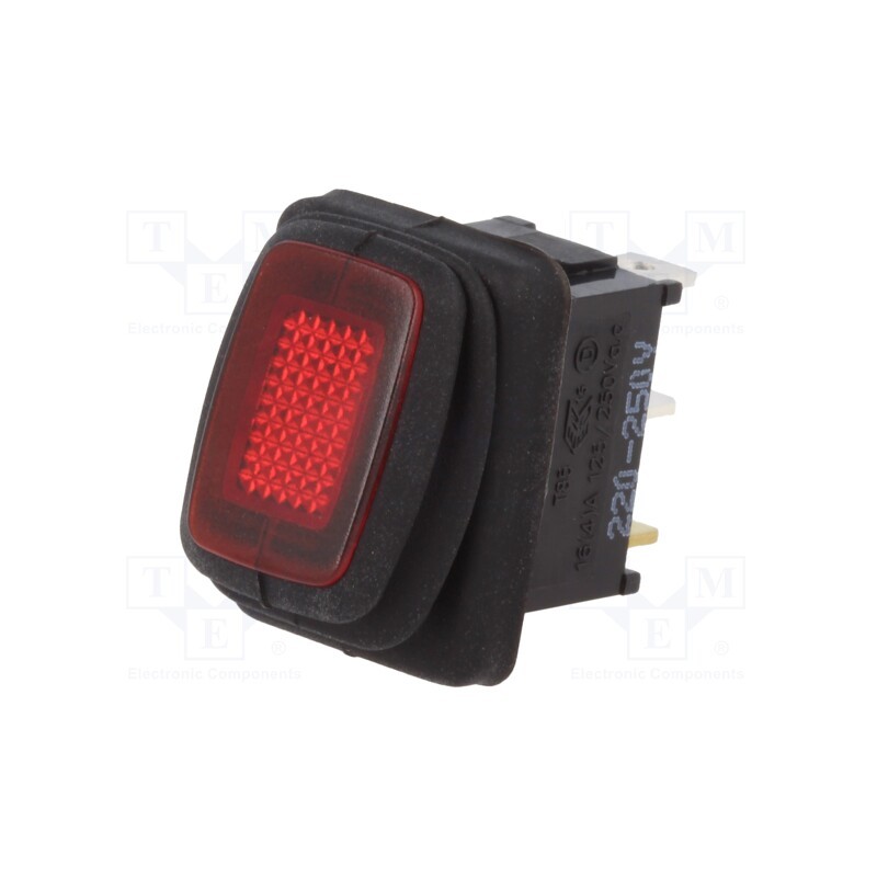 10 pcs : R13-66B8-02-BBR - ROCKER, SPST, Pos: 2, ON-OFF, 10A/250VAC, red, IP65, neon lamp, 250V