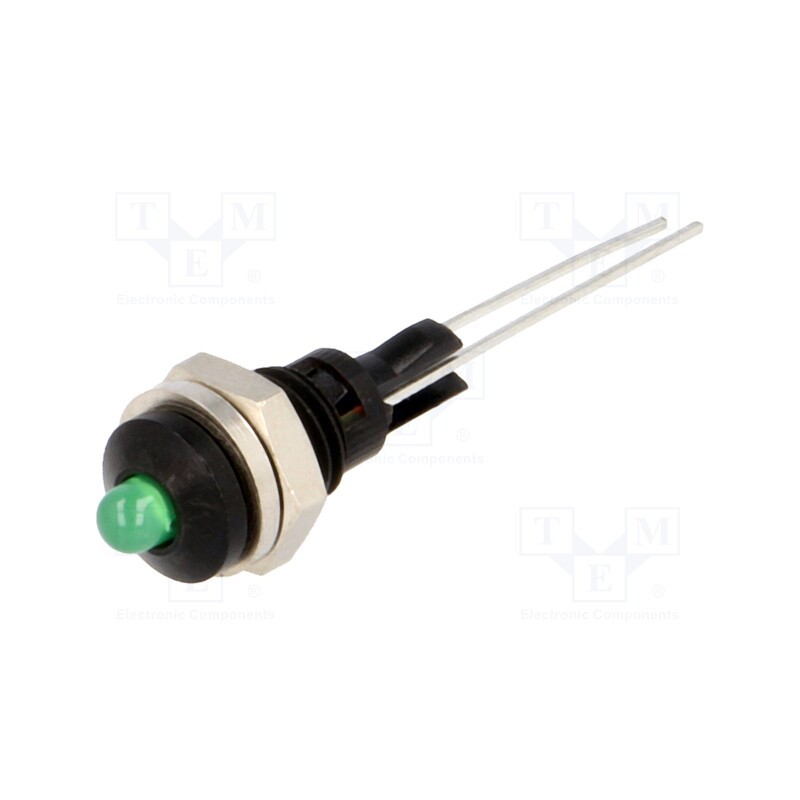 10 pcs : 2663.8083 - Indicator: LED, prominent, green, Ø6mm, for PCB, brass, ØLED: 3mm