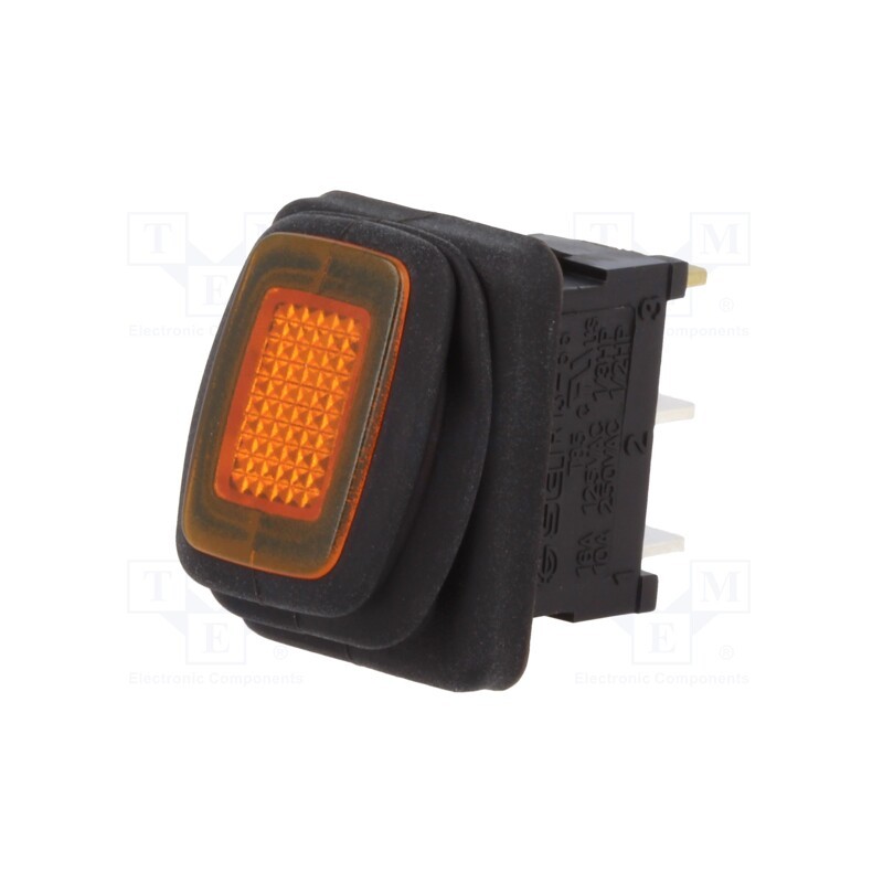 10 pcs : R13-66B8-02-BBY - ROCKER, SPST, Pos: 2, ON-OFF, 10A/250VAC, orange, IP65, neon lamp