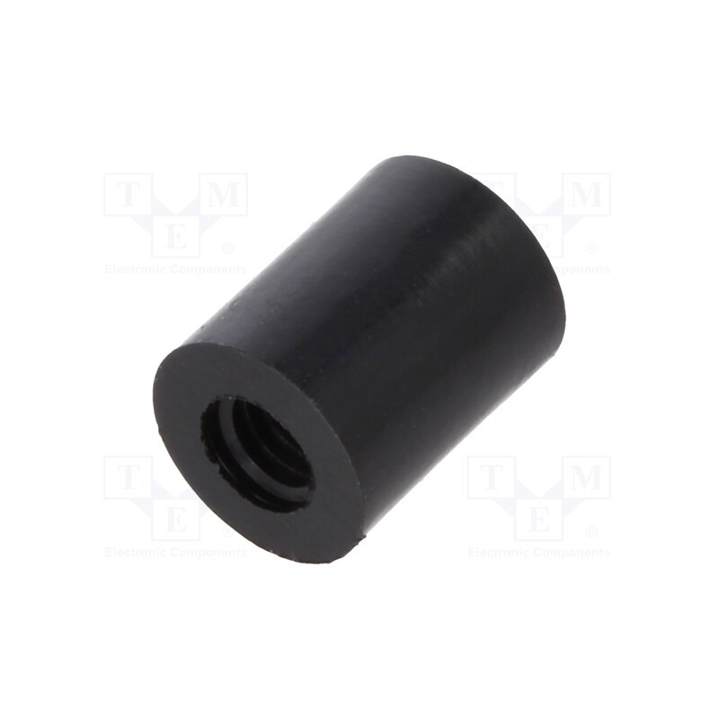 50 pcs : 187RDX10 - Spacer sleeve, cylindrical, polyamide, M4, L: 10mm, Øout: 8mm, black