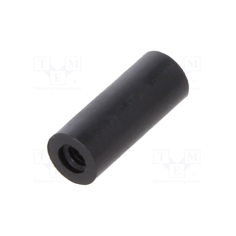 50 pcs : 181RDX10 - Spacer sleeve, cylindrical, polyamide, M2, L: 10mm, Øout: 4mm, black