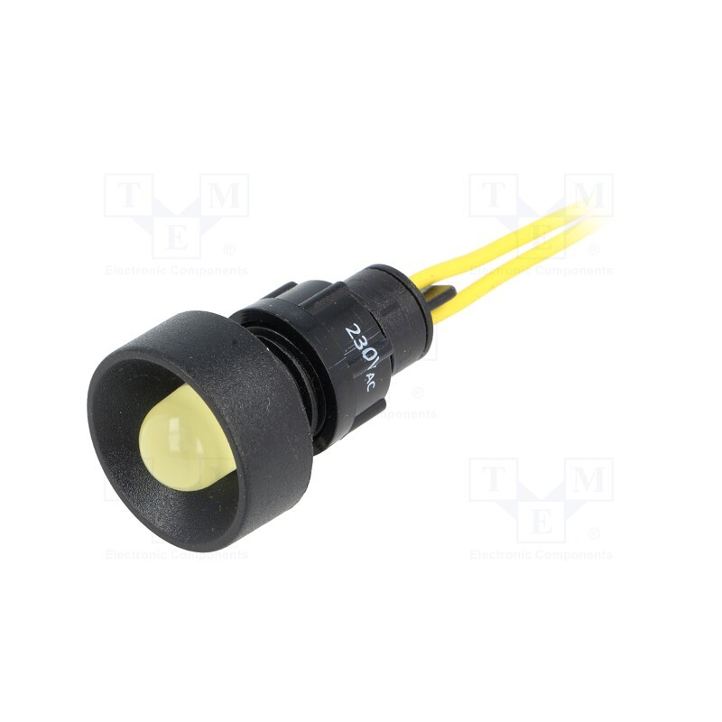 10 pcs : LY-D10-230AC - Indicator: LED, recessed, yellow, 230VAC, Ø13mm, IP40, leads 300mm